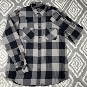 Urban Pipeline Shirt Mens L Flannel Black Gray Buffalo Plaid Classic Pocket